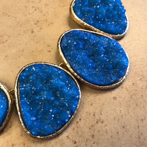 Royal Blue and Gold Rock Stone Statement Necklace - Picture 3 of 3